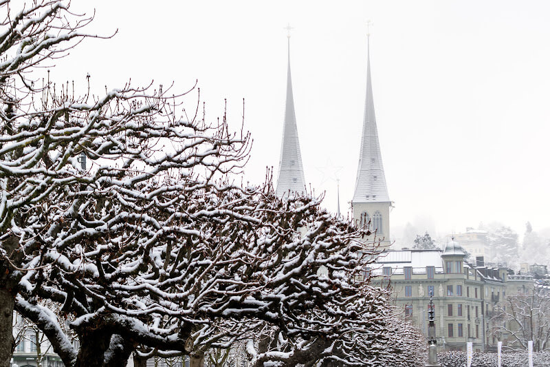Lucernce city on a cold winter day