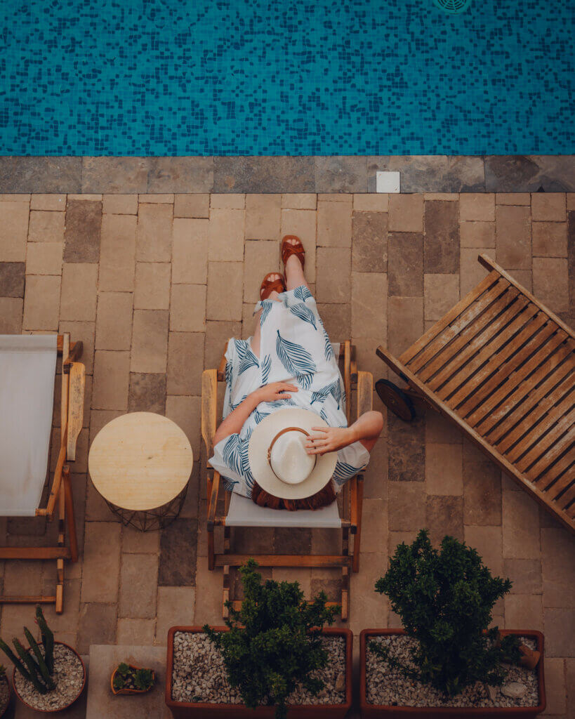 Travel blogger on a free hotel stay