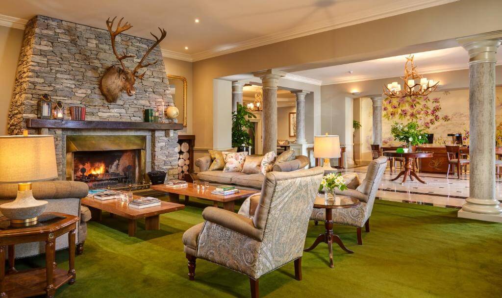 Indoor relaxation area at Sheen Falls Lodge, offering a tranquil sanctuary for guests to unwind.