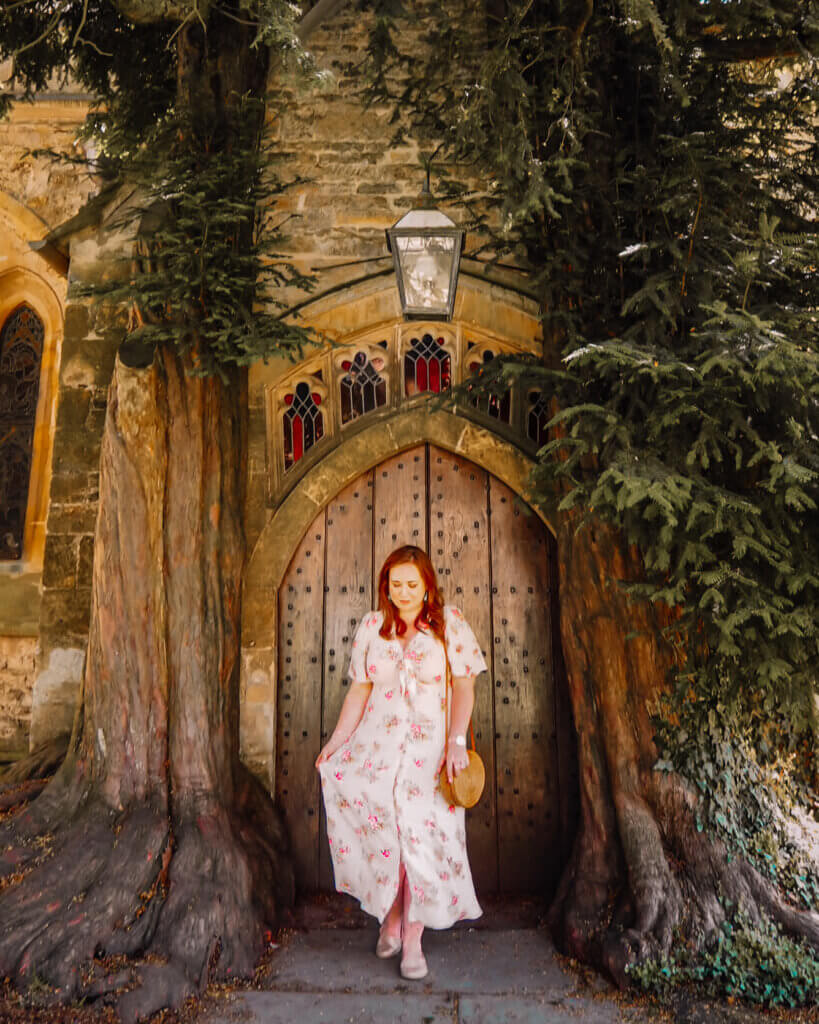 The magical door of Edwards Church in Stow-on-the-Wold sits between two Yew trees.
