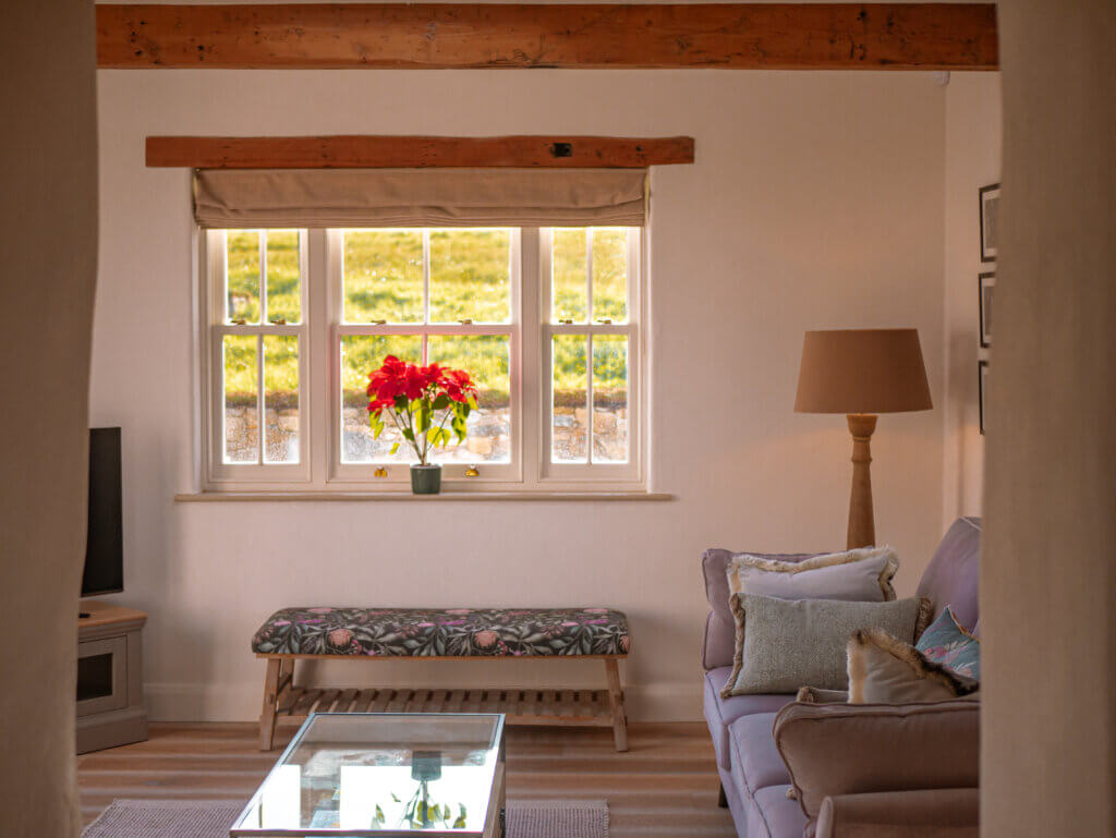 Cosy sitting room of Meadow View Farmhouse in Tipperary, Ireland.