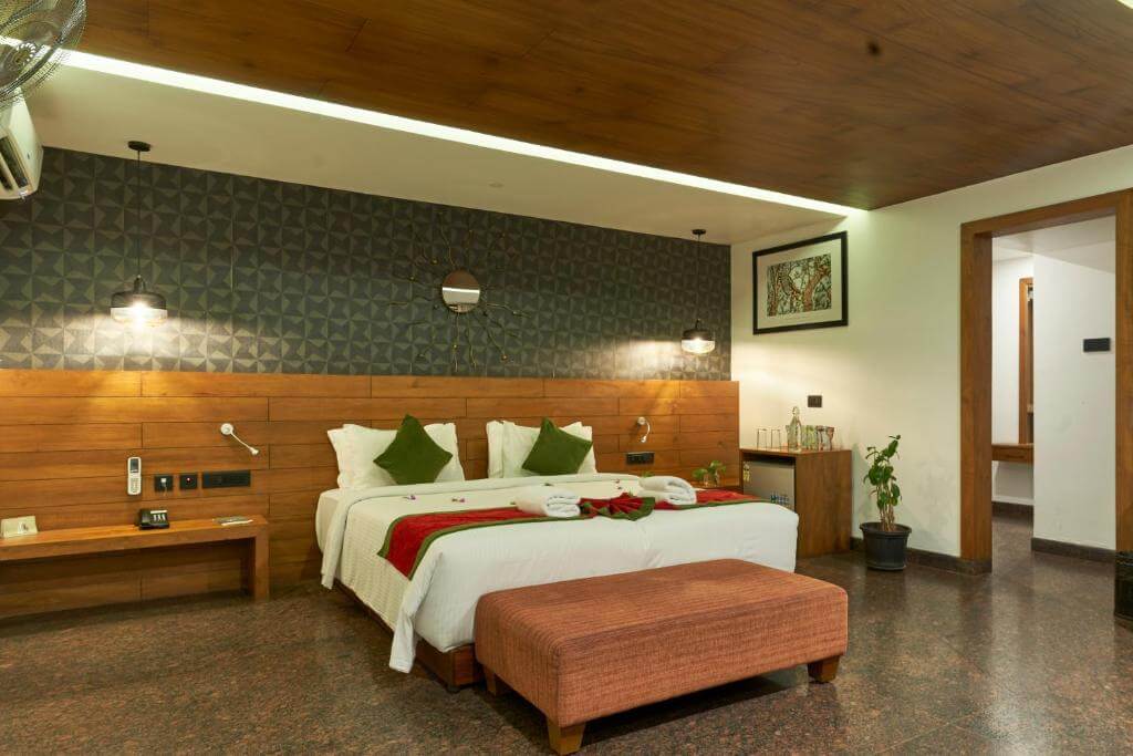 Beautifully designed bedroom of a 5-star hotel in Munnar.