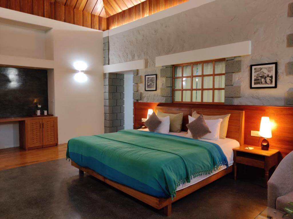 Elegant bedroom at a top 5-star hotel in Munnar.
