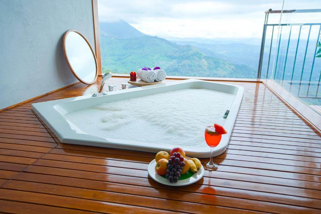 Private plunge pool with a view at a Munnar luxury hotel.