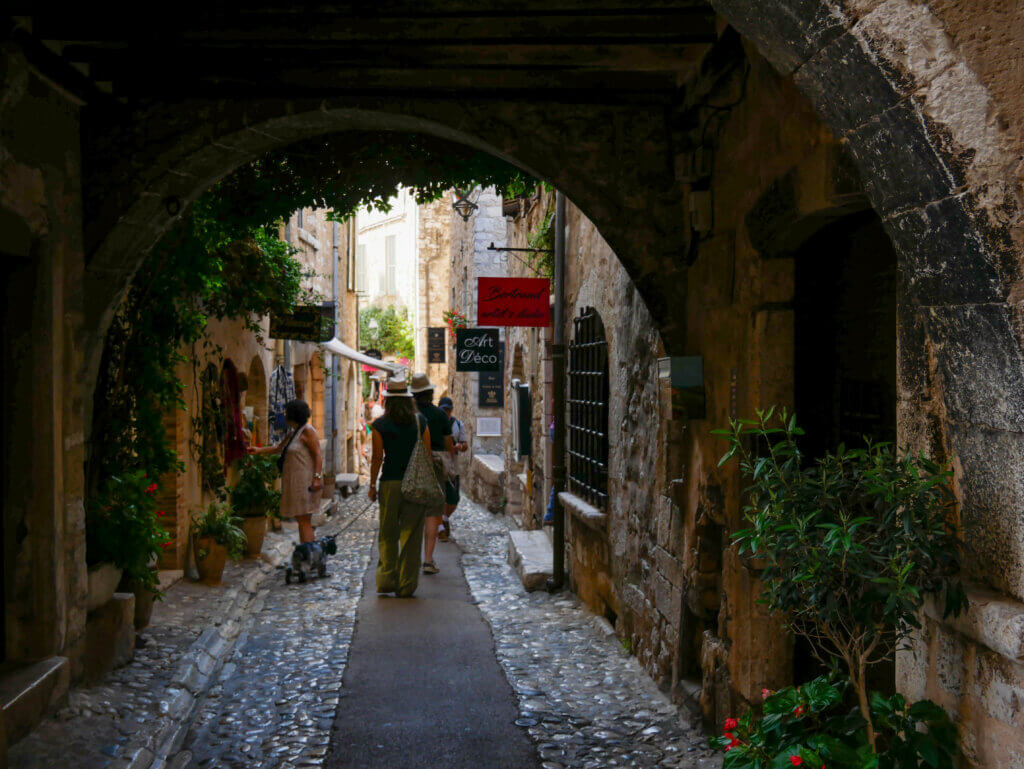 Archway over cobbled street in Saint Paul de Vence France