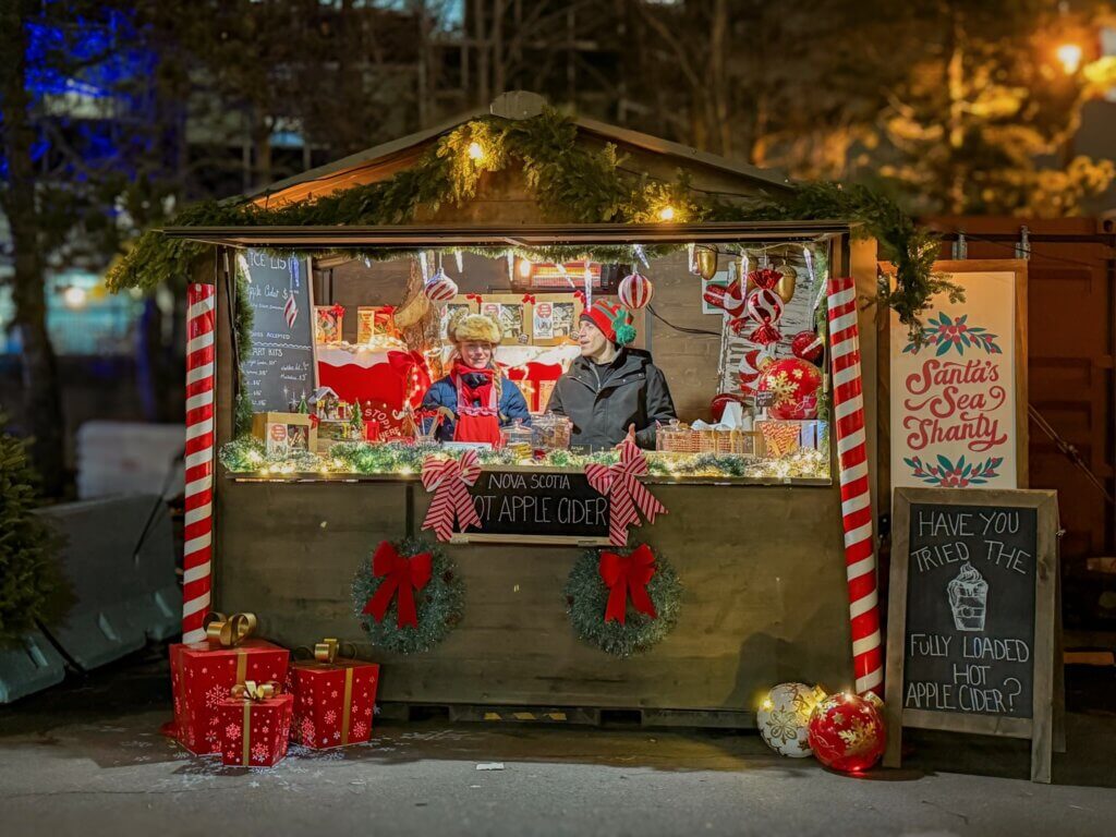 Stall selling hot apple cider at the Evergreen Festival in Halifax, Nova Scotia.
