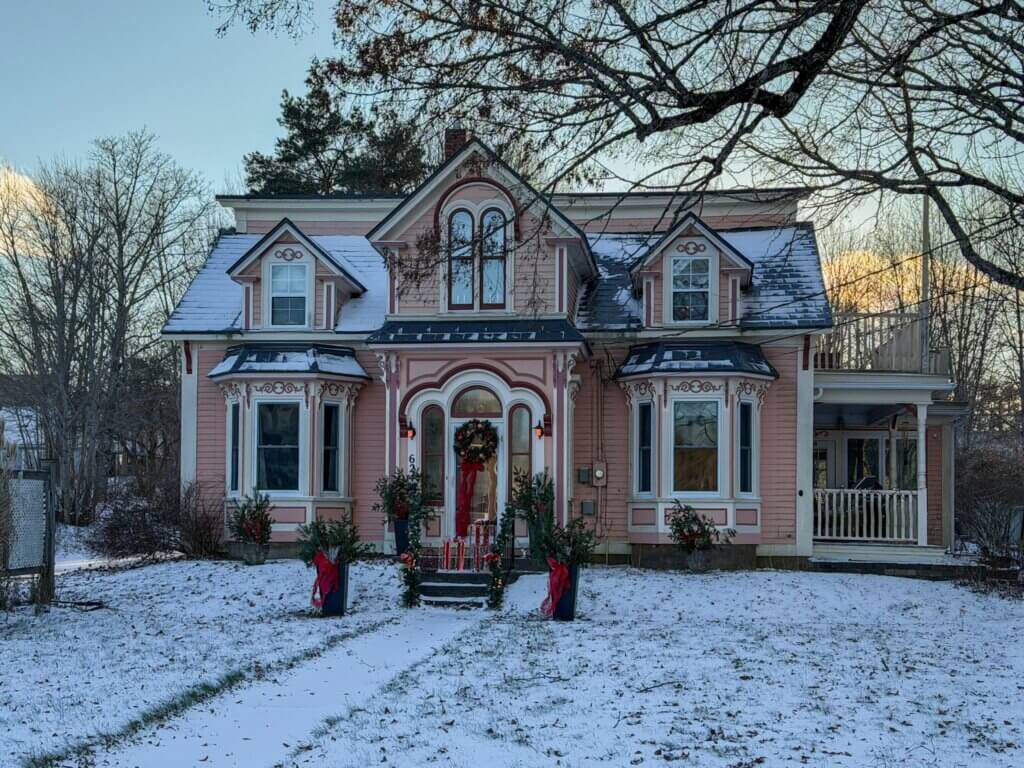Charming house decorated for Christmas at Mahone Bay in Nova Scotia.