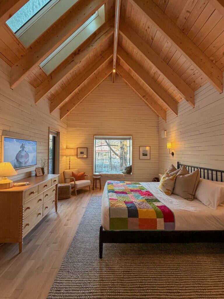 Cosy cabin interior at Black Forest Cabins in Mahone Bay, Nova Scotia.
