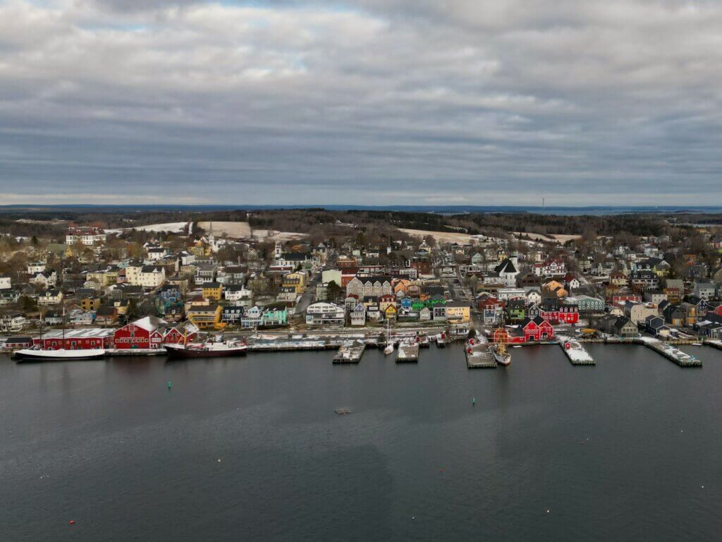 Aerial photograph of Lunenburg harbour in Nova Scotia