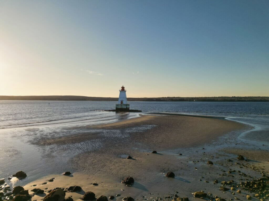 Sandy Point Lighthouse at low tide