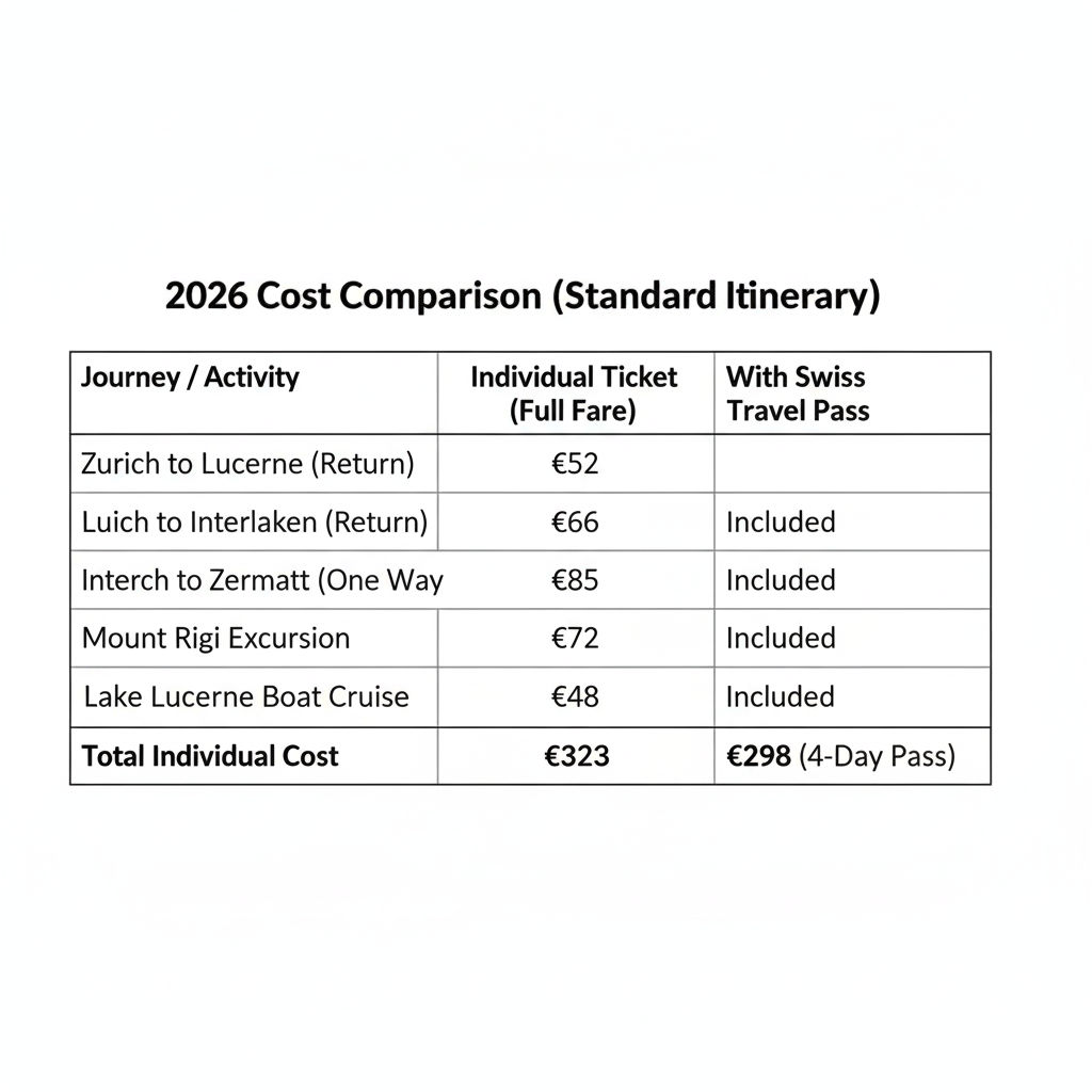 Maths comparison to see if the swiss travel pass is worth it.