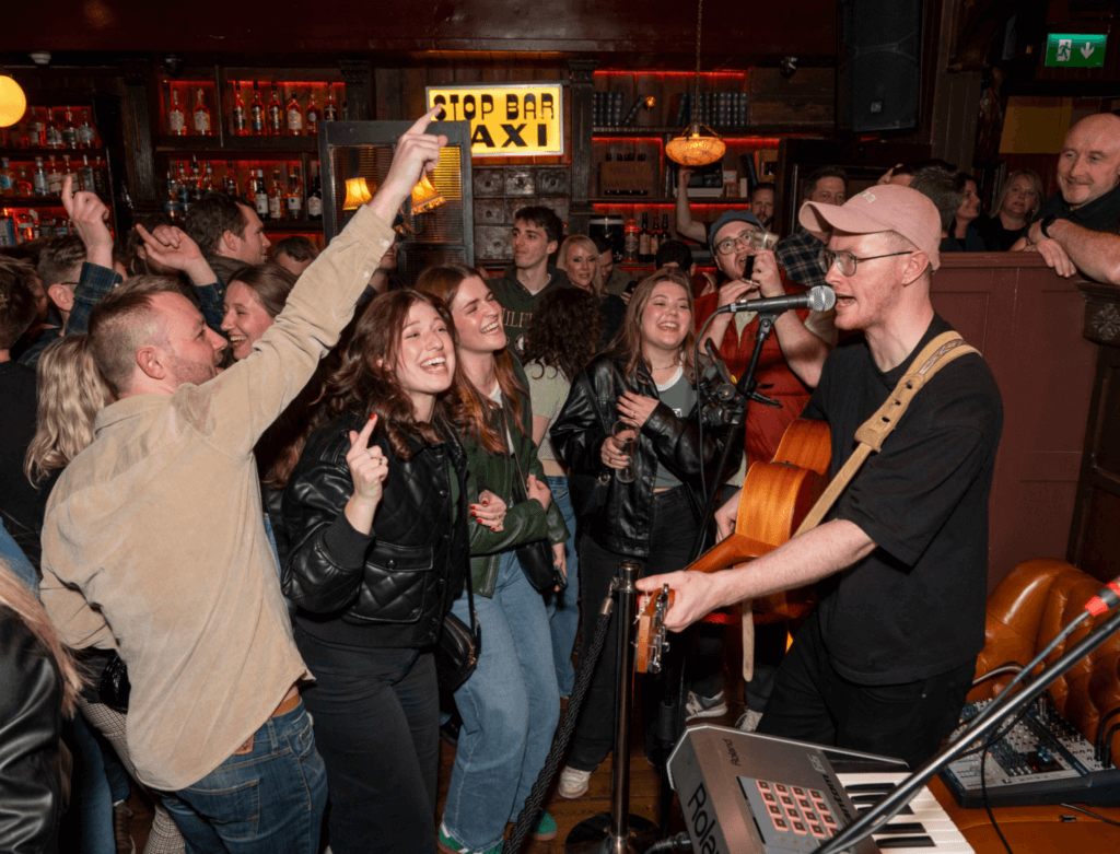 A band playing live music in M. Fitzgerald's one of Galway's most lively pubs.
