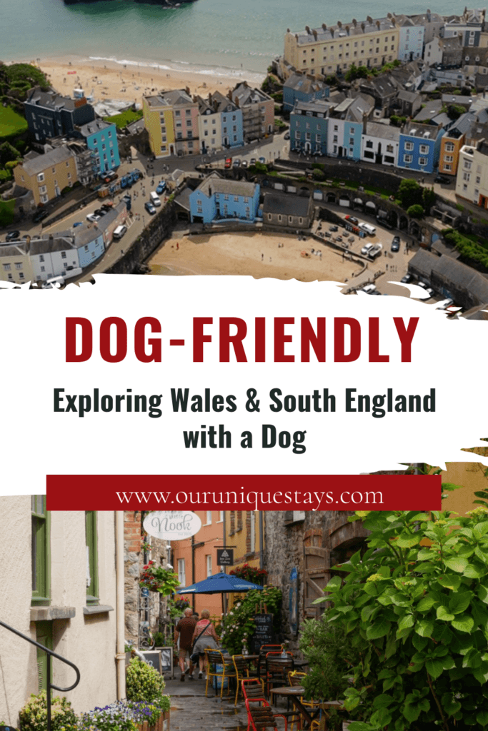 Images of Tenby in Wales with text overlay Exploring Wales & South England with a Dog